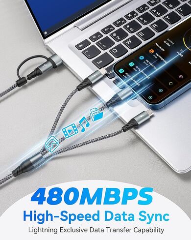 كابل شحن متعدد 5 في 1، 2 حزمة كابل شاحن متعدد بطول 4 أقدام USB A/C إلى Lightning/Type C/Micro USB منافذ شحن متعددة سلك شحن عالمي لسلسلة iPhone/Samsung/الأجهزة اللوحية والمزيد in Kuwait