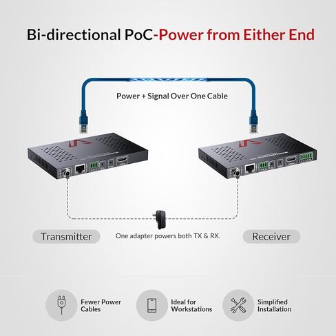 موسع HDMI AV Access 8K فوق Cat 6a/7، موسع HDBaseT بطول 40 مترًا/131 قدمًا يدعم 8K عند 60 هرتز، زمن الوصول الصفري، HDR10، استخراج الصوت، IR/RS232 ثنائي الاتجاه، PoC، HDCP 2.3 وإدارة EDID للمسرح المنزلي in Kuwait