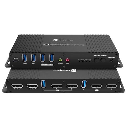Kvm Switch DisplayPort 2 شاشات 2 أجهزة كمبيوتر EDID 4K 144 هرتز مفتاح التشغيل السريع مفاتيح kvm شاشة مزدوجة DisplayPort edid 1440P 144 هرتز 165 هرتز 240 هرتز مفتاح التشغيل السريع in Kuwait