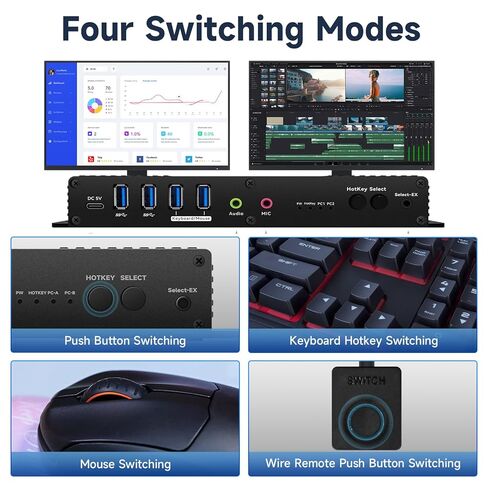 Kvm Switch DisplayPort 2 شاشات 2 أجهزة كمبيوتر EDID 4K 144 هرتز مفتاح التشغيل السريع مفاتيح kvm شاشة مزدوجة DisplayPort edid 1440P 144 هرتز 165 هرتز 240 هرتز مفتاح التشغيل السريع in Kuwait