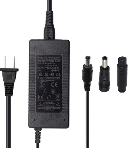 UL Listed 29.4V 2A 58.8W AC/DC Power Adapter Charger for 24V Lithium Li-ion Battery, for 7S Lithium Battery Pack, 5.5x2.1mm DC Plug with 5.5 * 2.5mm /8mm Female 3-Pin Inline Tips in Kuwait