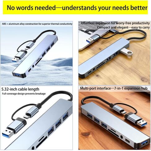 موزع USB C 8 في 1 مع قارئ بطاقات، إيثرنت، فتحات بطاقة SD/TF، ​​USB 3.0، فتحة بطاقة SD، منفذ شحن USB، لجهاز Mac-Book، لجهاز i-Pad Pro، والمزيد، محطة إرساء USB-C- in Kuwait