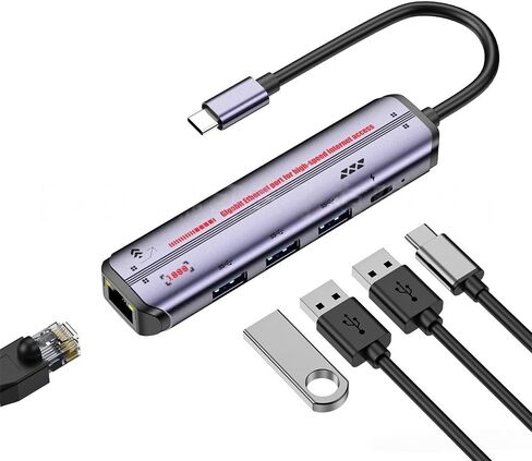 قاعدة كمبيوتر محمول 5 في 1 بموزع USB C، شحن سريع 87 وات PD، جيجابت إيثرنت RJ45، 3 محولات USB 3.0 متعددة المنافذ لأجهزة الكمبيوتر المحمولة MacBook Pro Air Dell in Kuwait