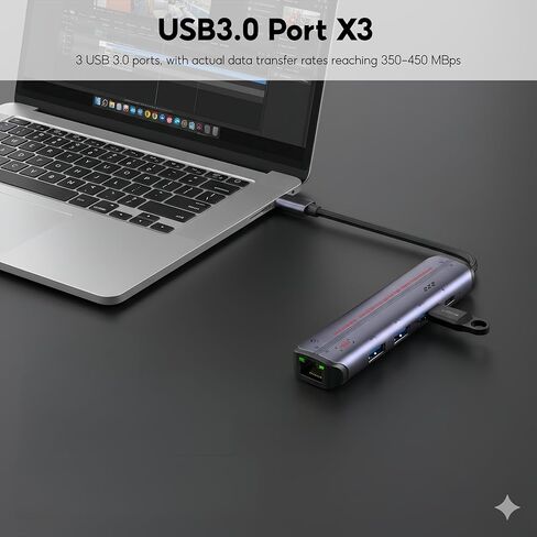 قاعدة كمبيوتر محمول 5 في 1 بموزع USB C، شحن سريع 87 وات PD، جيجابت إيثرنت RJ45، 3 محولات USB 3.0 متعددة المنافذ لأجهزة الكمبيوتر المحمولة MacBook Pro Air Dell in Kuwait