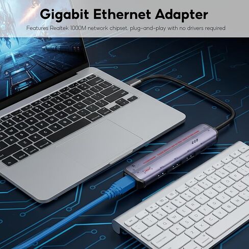 قاعدة كمبيوتر محمول 5 في 1 بموزع USB C، شحن سريع 87 وات PD، جيجابت إيثرنت RJ45، 3 محولات USB 3.0 متعددة المنافذ لأجهزة الكمبيوتر المحمولة MacBook Pro Air Dell in Kuwait