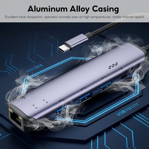 قاعدة كمبيوتر محمول 5 في 1 بموزع USB C، شحن سريع 87 وات PD، جيجابت إيثرنت RJ45، 3 محولات USB 3.0 متعددة المنافذ لأجهزة الكمبيوتر المحمولة MacBook Pro Air Dell in Kuwait