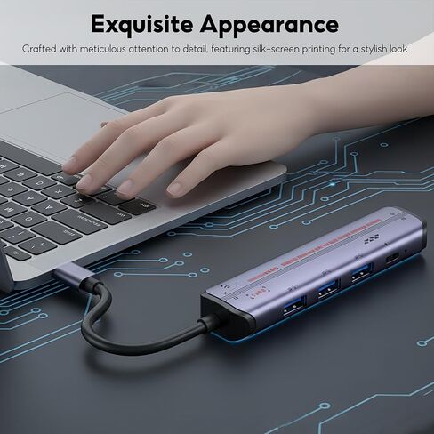 قاعدة كمبيوتر محمول 5 في 1 بموزع USB C، شحن سريع 87 وات PD، جيجابت إيثرنت RJ45، 3 محولات USB 3.0 متعددة المنافذ لأجهزة الكمبيوتر المحمولة MacBook Pro Air Dell in Kuwait