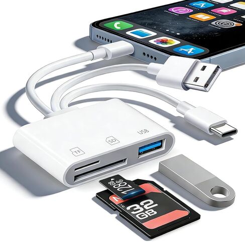 3IN3 SD Card Reader,USB C SD Card Reader,supports SD and MicroSD memory card adapter(includes USB A female port),compatible with flash drives,iPhone 15/16,MacBook,Mac,Trail Camera viewer,Plug and play in Kuwait