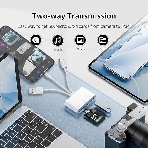 3IN3 SD Card Reader,USB C SD Card Reader,supports SD and MicroSD memory card adapter(includes USB A female port),compatible with flash drives,iPhone 15/16,MacBook,Mac,Trail Camera viewer,Plug and play in Kuwait