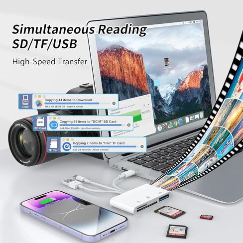 3IN3 SD Card Reader,USB C SD Card Reader,supports SD and MicroSD memory card adapter(includes USB A female port),compatible with flash drives,iPhone 15/16,MacBook,Mac,Trail Camera viewer,Plug and play in Kuwait