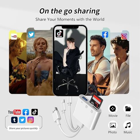 3IN3 SD Card Reader,USB C SD Card Reader,supports SD and MicroSD memory card adapter(includes USB A female port),compatible with flash drives,iPhone 15/16,MacBook,Mac,Trail Camera viewer,Plug and play in Kuwait