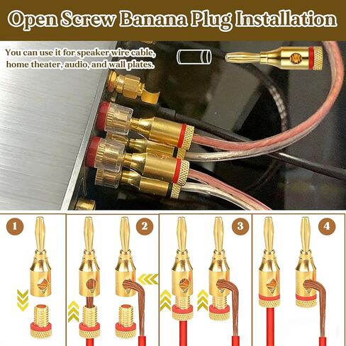 5 Pairs Bannana Plugs for Speakers 8 Plugs Speaker Banana Plug Gold Plated Open Screw Type Brass Connector Black Red Shell Banana Plug for Speaker Stereo Wire Home Theater Amplifiers Sound Systems in Kuwait