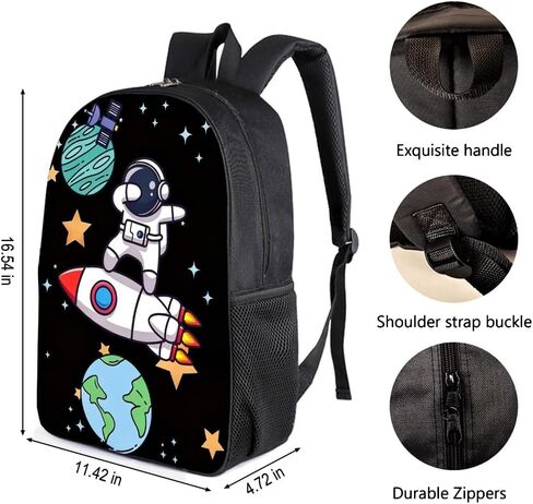 17'' Large-Capacity 3 in 1 Cartoon Astronaut Backpack Set With a Fashionable and Personalized Style is Exquisitely Designed and Widely Applicable, Making it an Ideal Choice(Black) in Kuwait