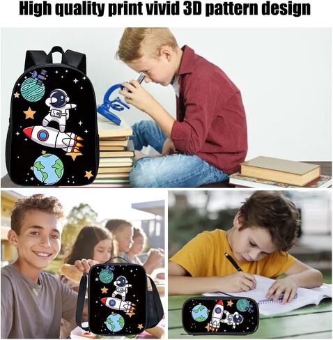 17'' Large-Capacity 3 in 1 Cartoon Astronaut Backpack Set With a Fashionable and Personalized Style is Exquisitely Designed and Widely Applicable, Making it an Ideal Choice(Black) in Kuwait