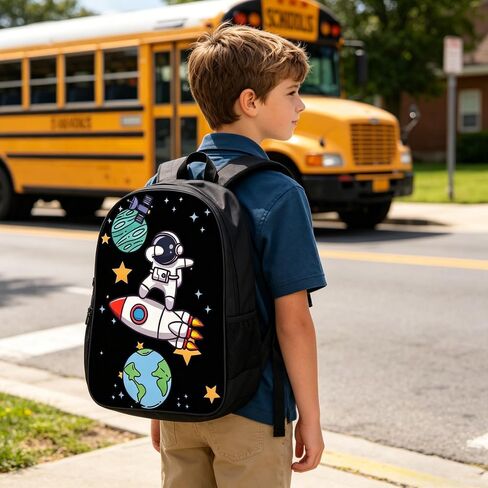 17'' Large-Capacity 3 in 1 Cartoon Astronaut Backpack Set With a Fashionable and Personalized Style is Exquisitely Designed and Widely Applicable, Making it an Ideal Choice(Black) in Kuwait