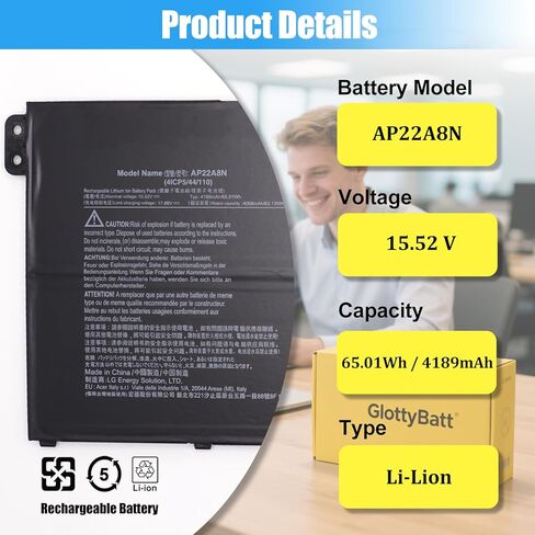 بطارية بديلة AP22A8N لجهاز Acer Swift Go SFG14-71 SFG14-72 SFG16-71 TravelMate P2 TMP214-55 TMP216-51-TCO TravelMate P4 TMP416-52 TMP614-53-TCO بطارية كمبيوتر محمول من سلسلة 65.01 وات في الساعة in Kuwait