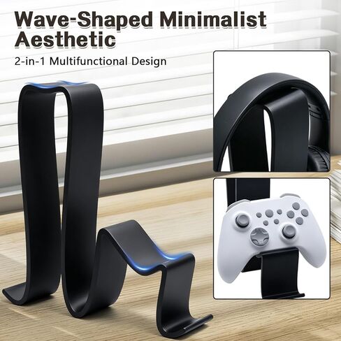 2 in 1 Headphone Stand & Game Controller Stand, Wave-Shaped Universal Headset Organizer，Compatible with All Over-Ear Headphones & Xbox/PS/PC Controllers in Kuwait