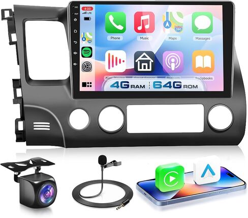 5G WiFi Car Stereo for Honda Civic 2006 2007 2008 2009 2010 2011,10.1" IPS HD Touch Screen Car Radio Wireless Carplay Android Auto GPS Bluetooth FM/32EQ SWC Backup Camera (4G+64G) in Kuwait