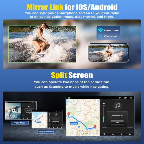 4+64G Double Din Car Stereo for Honda Ridgeline 2006-2014 with Wireless CarPlay Android Auto, 10.1 Inch Android 13 Touchscreen Display Radio Player Audio Receivers Headunit with GPS Navi SWC DAB+ DVR in Kuwait