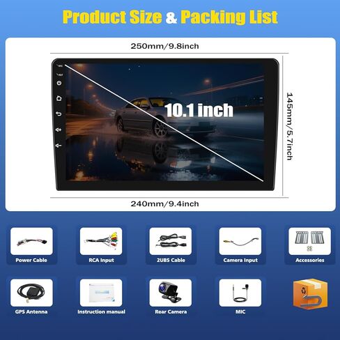 4+64G Double Din Car Stereo for Honda Ridgeline 2006-2014 with Wireless CarPlay Android Auto, 10.1 Inch Android 13 Touchscreen Display Radio Player Audio Receivers Headunit with GPS Navi SWC DAB+ DVR in Kuwait