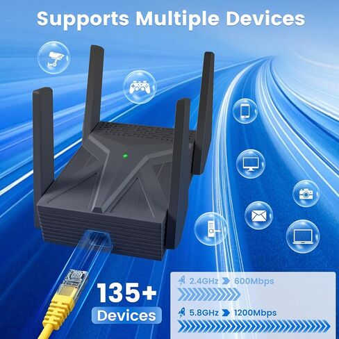 موسع 2026 AX1800 WiFi 6، معزز إشارة موسع WiFi للمنزل ثنائي النطاق (2.4G/5.8G)، معزز WiFi مع نقطة وصول أسرع 8X، حتى 17,888 قدم مربع. ودعم أكثر من 135 جهازًا ذكيًا سهل الإعداد (أسود) in Kuwait