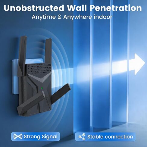 موسع 2026 AX1800 WiFi 6، معزز إشارة موسع WiFi للمنزل ثنائي النطاق (2.4G/5.8G)، معزز WiFi مع نقطة وصول أسرع 8X، حتى 17,888 قدم مربع. ودعم أكثر من 135 جهازًا ذكيًا سهل الإعداد (أسود) in Kuwait