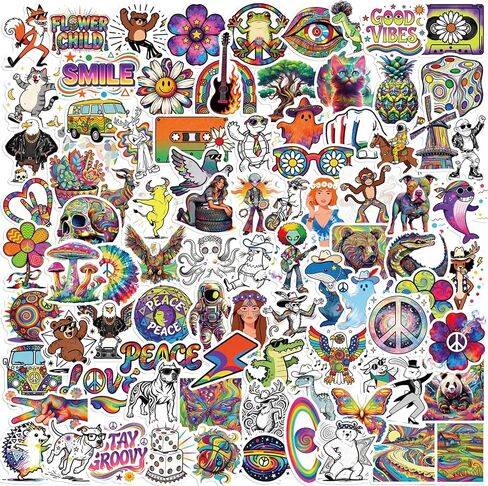 100 Pcs Cool Trippy Hippie Stickers Pack for Adults - Vinyl Aesthetic Decals for Water Bottles, Laptops, Journal, Scrapbook, Kindle Cases in Kuwait