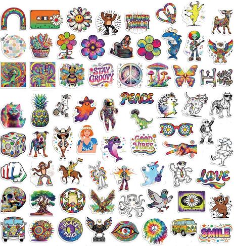 100 Pcs Cool Trippy Hippie Stickers Pack for Adults - Vinyl Aesthetic Decals for Water Bottles, Laptops, Journal, Scrapbook, Kindle Cases in Kuwait