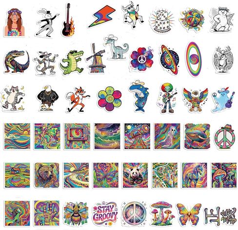 100 Pcs Cool Trippy Hippie Stickers Pack for Adults - Vinyl Aesthetic Decals for Water Bottles, Laptops, Journal, Scrapbook, Kindle Cases in Kuwait