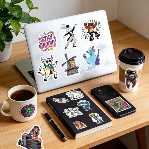 100 Pcs Cool Trippy Hippie Stickers Pack for Adults - Vinyl Aesthetic Decals for Water Bottles, Laptops, Journal, Scrapbook, Kindle Cases in Kuwait
