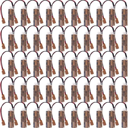 (عبوة من 50) بطارية CR8-LHC 17450 3 فولت لبطارية فوجي FDK CR8.LHC Fanuc A98L-0031-0012 A02B-0200-K102 بطارية احتياطية مع قابس بني in Kuwait