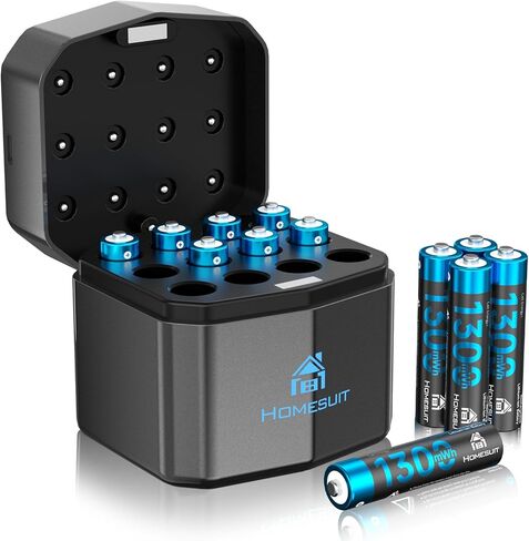 Homesuit Rechargeable AAA Batteries Lithium with Charger 12-Slot, 12-Pack 1300mWh 1.5V Constant Output Triple AAA Batteries Rechargeable with Smart Charging LED Display in Kuwait