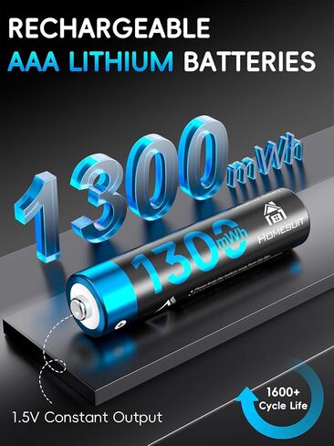 Homesuit Rechargeable AAA Batteries Lithium with Charger 12-Slot, 12-Pack 1300mWh 1.5V Constant Output Triple AAA Batteries Rechargeable with Smart Charging LED Display in Kuwait