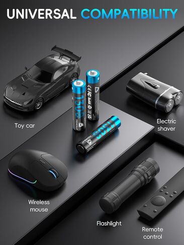 Homesuit Rechargeable AAA Batteries Lithium with Charger 12-Slot, 12-Pack 1300mWh 1.5V Constant Output Triple AAA Batteries Rechargeable with Smart Charging LED Display in Kuwait