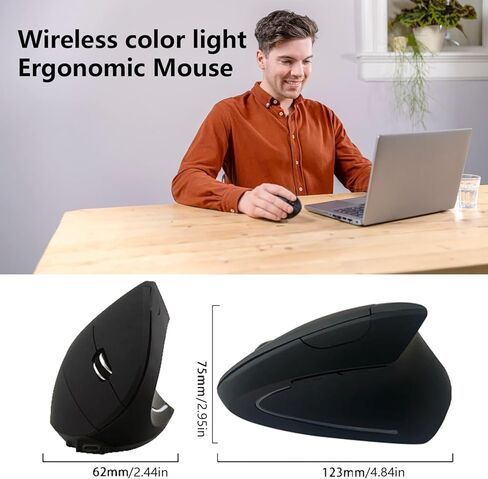 ماوس لاسلكي رأسي مريح بتصميم مستقيم لليد اليمنى، ماوس كمبيوتر USB لأجهزة الكمبيوتر المحمولة وأجهزة الكمبيوتر المكتبية والألعاب المنزلية، أسود in Kuwait