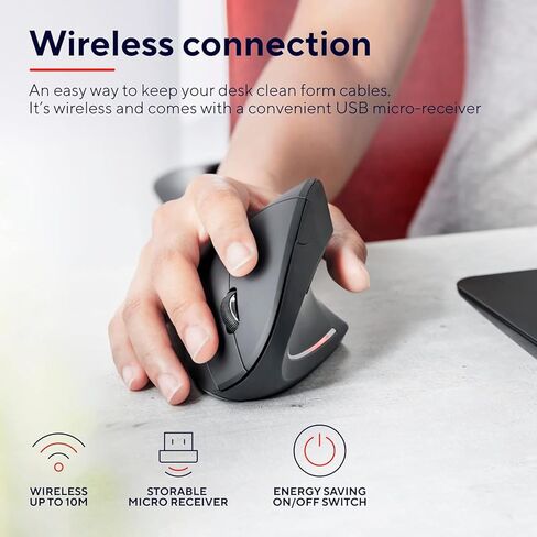 ماوس لاسلكي رأسي مريح بتصميم مستقيم لليد اليمنى، ماوس كمبيوتر USB لأجهزة الكمبيوتر المحمولة وأجهزة الكمبيوتر المكتبية والألعاب المنزلية، أسود in Kuwait