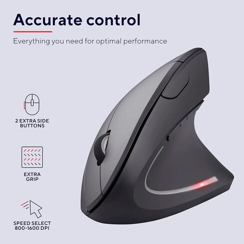 ماوس لاسلكي رأسي مريح بتصميم مستقيم لليد اليمنى، ماوس كمبيوتر USB لأجهزة الكمبيوتر المحمولة وأجهزة الكمبيوتر المكتبية والألعاب المنزلية، أسود in Kuwait