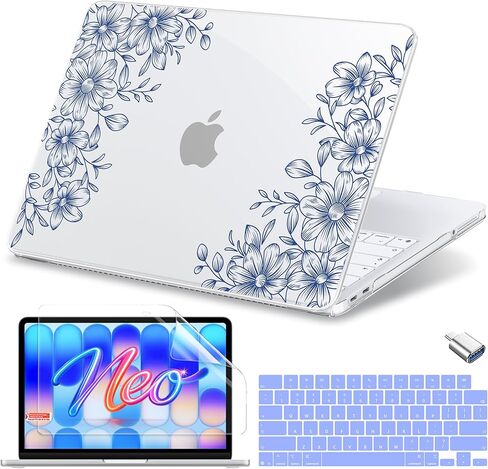 حافظة MecBevia لجهاز MacBook Neo مقاس 13 بوصة إصدار 2026 موديل A3404 مع شريحة A18 Pro، حافظة صلبة مع غطاء لوحة مفاتيح، واقي شاشة، النوع C، زهرة تجريدية in Kuwait
