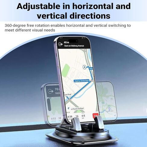 حامل الهاتف المحمول على لوحة القيادة، حامل هاتف السيارة يدور 360 درجة، حامل هاتف ملاحة غير قابل للانزلاق، حامل ملاحة ثابت للسيارة، كوب شفط عالمي، لمعظم السيارات (أسود) in Kuwait