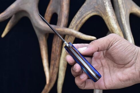 Knives Ranch Handmade Damascus Steel Knife Full Tang Arched Spine Handy Knife - Blue Cattale Bone Handle - Cowboy Crossdraw Sheath Snug Fit (4404-BLU) in Kuwait