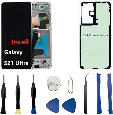 INCELL for Samsung Galaxy S21 Ultra Screen Replacement S21Ultra 5G LCD Display SM-G998U SM-G998U1 Display Touch Screen Assembly No Fingerprint. (with Black Frame+Back Cover Adhesive+Tools) in Kuwait