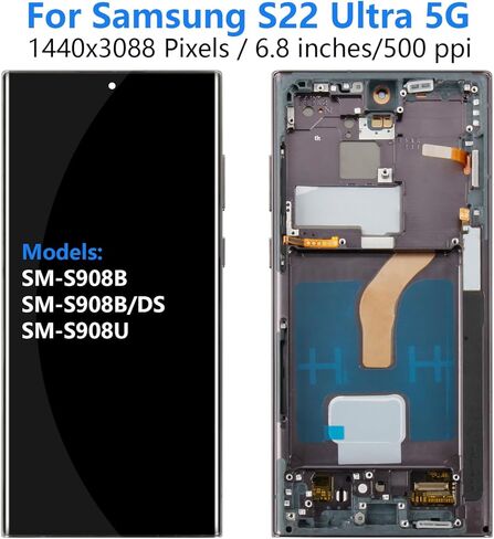 شاشة OLED Galaxy S22 Ultra 5G LCD بديلة لشاشة Samsung Galaxy S22 Ultra LCD تعمل باللمس مع إطار + مجموعة أدوات S908U S908A SM-S908U الإصدار الأمريكي أسود in Kuwait