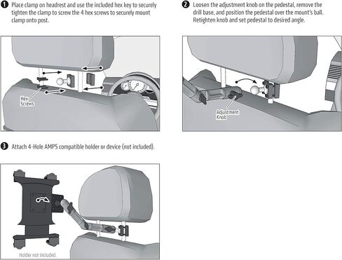 ARKON Mounts Heavy Duty Aluminum Car Headrest Mount with 4-Hole AMPS Head in Kuwait