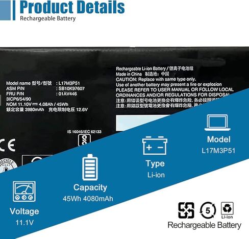 VANPIR L17M3P51 01AV446 بطارية كمبيوتر محمول 11.1 فولت بديلة لجهاز Lenovo ThinkPad E480 E485 E495 E580 E585 Series Notebook SB10K97607 L17C3P51 SB10K97609 01AV448 L17M3P52 01AV447 L17L3P51 01AV445 in Kuwait