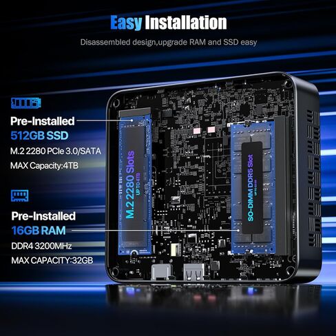 كمبيوتر Trycoo WI6 Mini PC Alder Lake N95(يصل إلى 3.4 جيجا هرتز)، 16 جيجا DDR4 512 جيجا SSD، كمبيوتر مكتبي صغير 4K شاشة ثلاثية، Type-C، Dual HDMI، RJ45 LAN Ethernet، WiFi5، BT4.2 للمكتب والمنزل والأعمال in Kuwait