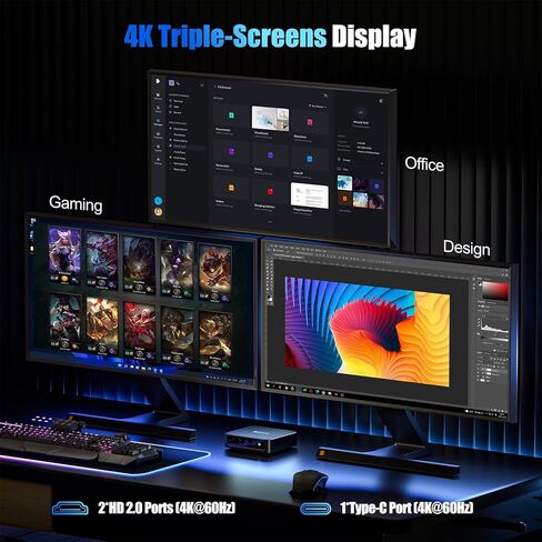 كمبيوتر Trycoo WI6 Mini PC Alder Lake N95(يصل إلى 3.4 جيجا هرتز)، 16 جيجا DDR4 512 جيجا SSD، كمبيوتر مكتبي صغير 4K شاشة ثلاثية، Type-C، Dual HDMI، RJ45 LAN Ethernet، WiFi5، BT4.2 للمكتب والمنزل والأعمال in Kuwait