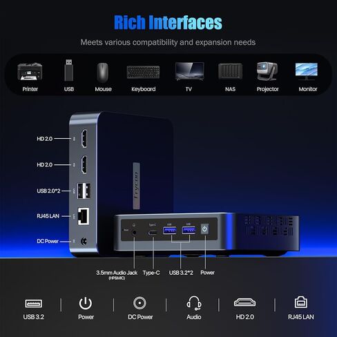 كمبيوتر Trycoo WI6 Mini PC Alder Lake N95(يصل إلى 3.4 جيجا هرتز)، 16 جيجا DDR4 512 جيجا SSD، كمبيوتر مكتبي صغير 4K شاشة ثلاثية، Type-C، Dual HDMI، RJ45 LAN Ethernet، WiFi5، BT4.2 للمكتب والمنزل والأعمال in Kuwait