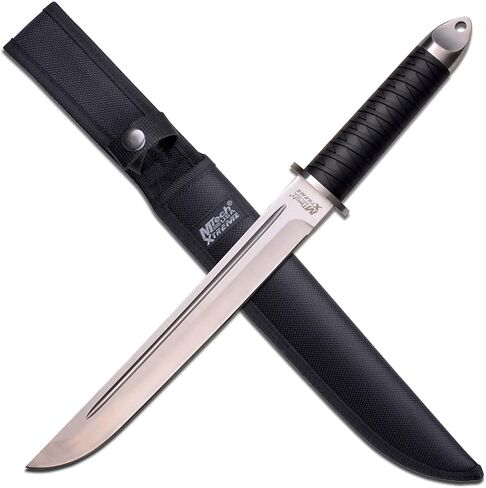 MTech Xtreme – Fixed Blade Knife - Satin Stainless Steel Blade w/Blood Groove, Injection Molded Rubber Handle w/Ribbon Pattern, Nylon Sheath - Hunting, Camping, Survival, EDC, Tactical, – MT-8130 in Kuwait