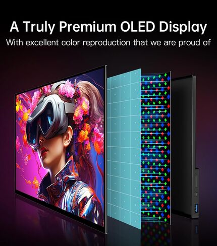شاشة OLED محمولة مقاس 14 بوصة بدقة 4K، شاشة تعمل باللمس UHD 3840X2400p 100% DCI-P3 100000:1، شاشة سفر USB-C HDMI مع مسند وحافظة للكمبيوتر المحمول Mac PC in Kuwait