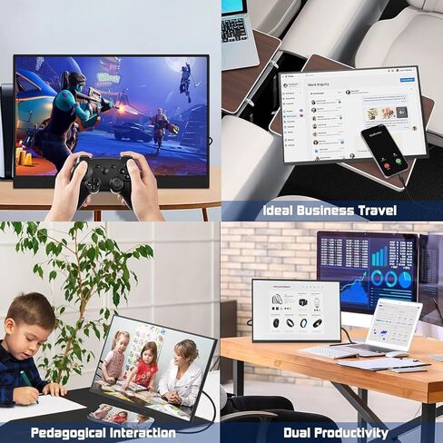 QQU 15.6 Inch Portable Monitor Touchscreen with Stand, Portable Travel Monitor 1080P IPS/HDR Laptop Screen Extender for Gaming and Computer Display, Compatible with Laptop PC Phone PS4/PS5 Switch in Kuwait